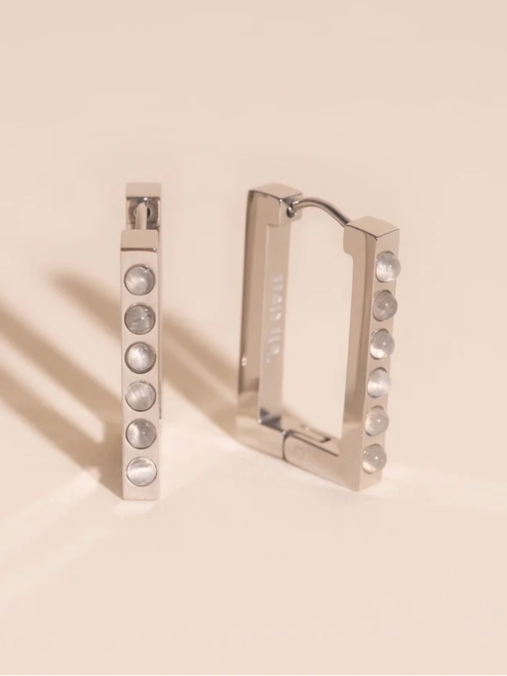 Oh Clem Rounded Stone Rectangle Huggie Hoop Earrings